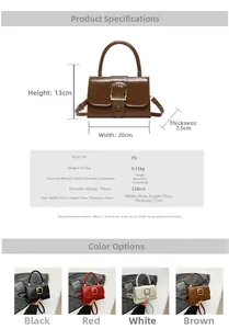 Guida alle dimensioni dettagliata per questa borsa a tracolla in PU con misure e specifiche