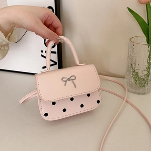 Mini Sac à Épaule en Cuir PU pour Femmes Motif à Pois Décoration Nœud Papillon Sac à Main Élégant Style Coréen Sac Bandoulière
