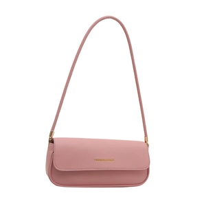 Sac à épaule minimaliste rose en similicuir pour femme avec lettrage doré chic