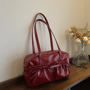 Damen Minimalistische PU Leder Schultertasche Große Kapazität Schleife Dekor Unterarm Tote Tasche Elegante Pendeln Mode Handtasche