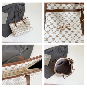 Détails du motif, de la fermeture et de l'intérieur du grand sac cabas à nœud