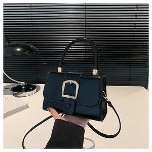 Borsa Quadrata Piccola in Pelle PU Retrò da Donna Borsa a Mano Lucida Elegante Fibbia in Metallo Borsa a Tracolla Quotidiana
