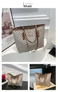 Détail du sac fourre-tout kaki à motifs géométriques et boucles de nœud en métal