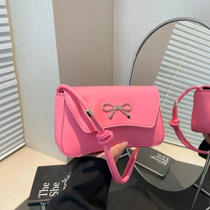 Women's Bow PU Leather Underarm Bag Minimalist Solid Color Shoulder Bag Korean Style Fashion Small Square Messenger Bag