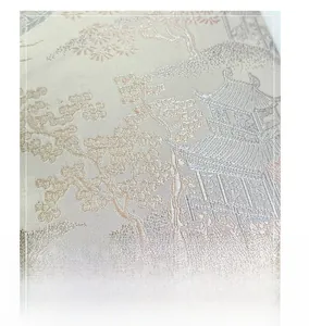 Macro shot of high-precision jacquard fabric with classic Chinese garden embroidery pattern