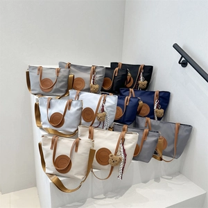 Women Fashion Nylon Tote Bag Contrast Color Shoulder Bag Korean Style Large Capacity Commuter Handbag Casual Daily Shopping Bag