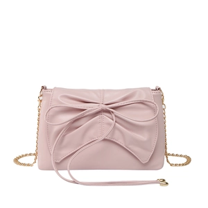 Sweet ballet style pink purple shoulder bag with large bow and gold chain strap