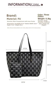 Detail view of large tote and small pouch set featuring palm tree prints and PU leather