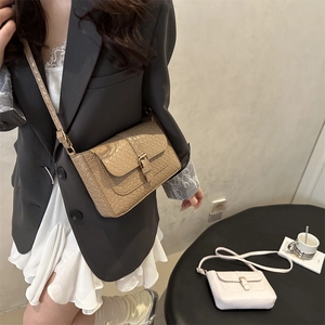 Retro crocodile pattern small square shoulder bag with buckle and sleek top handle strap