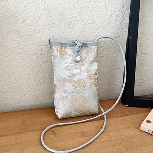 Sac à Bandoulière Brodé de Style Chinois pour Femmes Pochette Téléphone Rétro en Satin Jacquard Avec Bouton Chinois Et Künstliche Perle