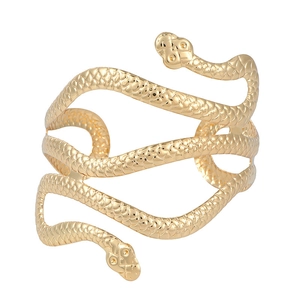 Verstellbare goldene Schlangenarmspange mit Schuppendetails und Doppelkopf-Design