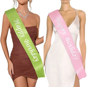 Pink and green satin Happy Birthday sashes for women, stylish party celebration accessories