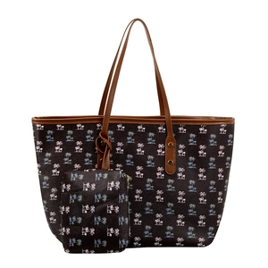 Large palm tree print tote bag with inner pouch, casual summer beach shoulder bag