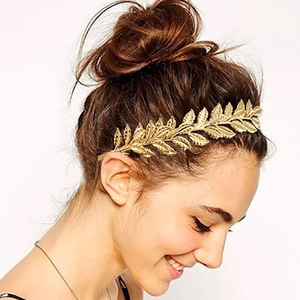 Greek goddess gold leaf crown headband with vintage laurel branch design for weddings