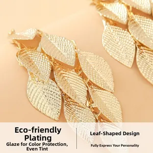 Macro detail of leaf-shaped earrings with eco-friendly plating and gold glaze finish