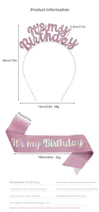 Pink glitter Birthday headband and sash set with specific dimensions for party celebration