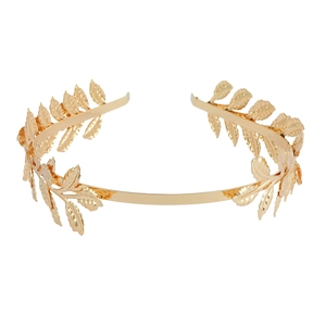Elegant gold laurel leaf Greek goddess crown tiara for vintage bridal wedding hairstyles