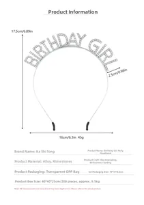 Detaillierte Größenangaben für das silberne Birthday Girl Strass-Haarband Zubehör