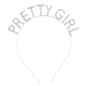 Diadema de metal plateado con letras PRETTY GIRL de cristal para accesorios de fiesta