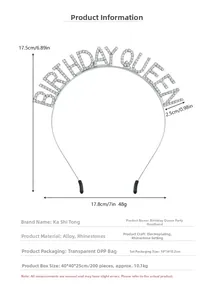 Detailed size specifications of silver Birthday Queen headband with rhinestones