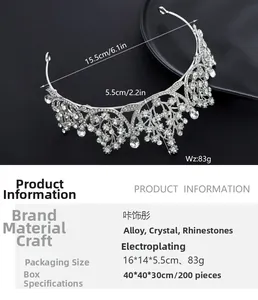 Close-up of crystal bridal crown with dimensions 15.5cm width and 5.5cm height