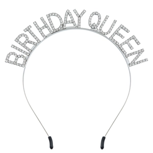Détail de l'en-tête Birthday Queen en argent avec strass brillants pour les fêtes