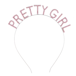 Diadema PRETTY GIRL con diamantes rosa y marco de metal plateado para fiestas