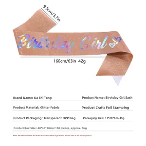 Détails des dimensions de l'écharpe rose gold Birthday Girl en tissu pailleté