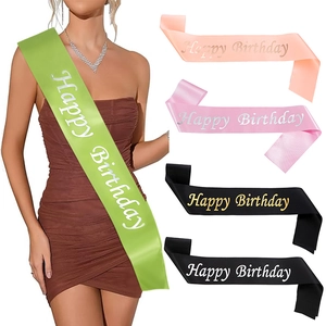 Happy Birthday Party Sash Satin Fabric Shoulder Strap Etiquette Belt For Women Girls Birthday Party Decorations Supplies