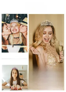 Tiares strass Birthday Girl en or, argent et rose présentés dans des scènes de fête d'anniversaire