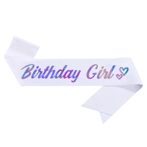 Écharpe blanche scintillante Birthday Girl avec texte pailleté rose pour décoration