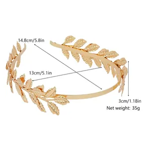 Golden Greek goddess leaf crown headband with baroque style for elegant bridal wedding hair