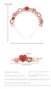 Détail du serre-tête en cristal avec cœur et barrette en alliage avec dimensions