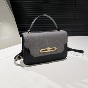 Women Fashion PU Leather Crossbody Bag Contrast Color Flap Satchel With Gold Metal Lock Adjustable Shoulder Strap Handbag