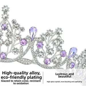 Detail of silver alloy crown with purple crystals and high-shine plating finish
