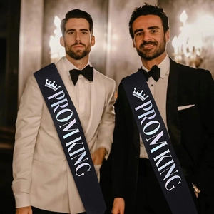 Schwarze PROM KING Schärpe mit holografischer Schrift für Abschlussball und Party