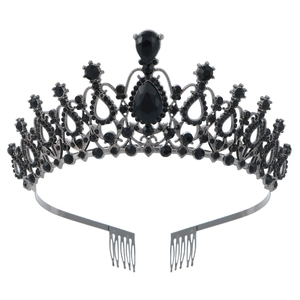 Elegant vintage gothic black crystal bridal tiara with rhinestones and hair combs for parties