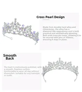 Detail of rose gold birthday crown with purple rhinestones and secure pin loops