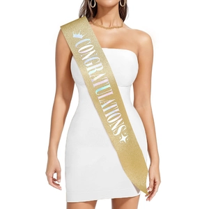 Glittering gold congratulations sash with crown icon for graduation parties