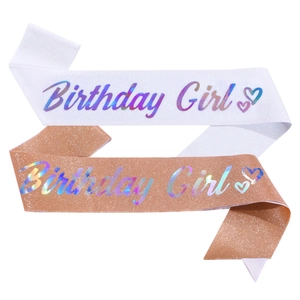 Écharpe Birthday Girl Or Rose Tissu Pailleté Écharpe de Fête Avec Lettres Holographiques pour Filles Femmes Anniversaire