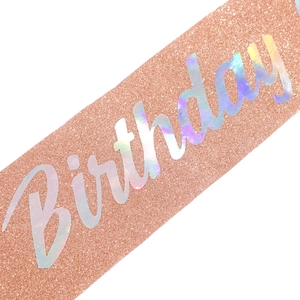 Écharpe pailletée or rose avec texte Birthday holographique pour fête d'anniversaire