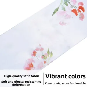 Detail of premium satin retirement sash with elegant floral print and golden lettering