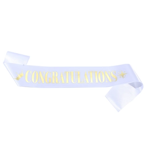 Fascia in raso bianco con testo Congratulations dorato e corone per feste di laurea