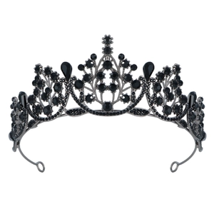 Vintage black Baroque crystal crown with rhinestones for gothic wedding or prom queens