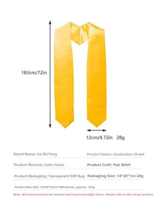 Detail of 183cm golden graduation stole showing satin texture and precise dimensions