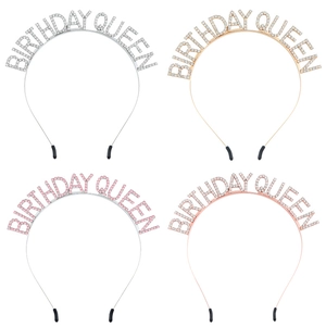 Rhinestone Birthday Queen Headband Alloy Letter Party Crown For Women Girls Birthday Celebration Fashion Hair Accessories Gift