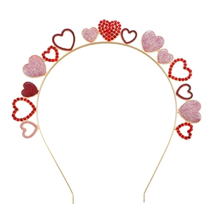 Serre-tête doré avec strass rouges et cœurs pailletés roses pour la Saint-Valentin