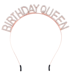 Rose gold rhinestone Birthday Queen headband crown for women party celebration decoration