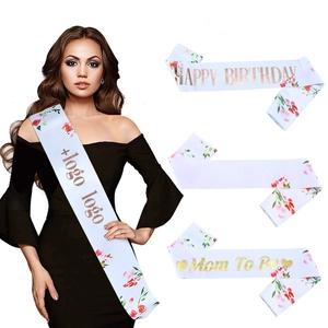 Blumenmuster Weiß Satin Party Schärpe Für Damen Birthday Queen Bride To Be Baby Shower Abschluss Dekoration Zubehör