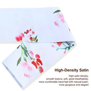 Hochdichtes weißes Satin-Schärpenband mit elegantem rosa Blumendruck für Hochzeiten